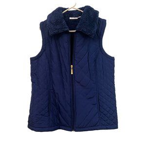 D & Co Denim + Company Quilted Puffer Vest Blue Women Size M